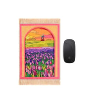 Bursa İpek Mor Lale Dekoratif Küçük Halı Mousepad