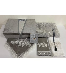 Lamazihome 7 Parça Gri Sandıklı Seccade Seti Seccade Takımı Damat Seti