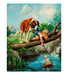 Köpek Ve Çocuğun Dostluğu  Kasnaklı 40 x 50 cm