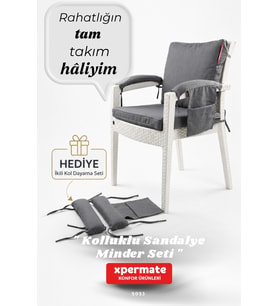 4 Parçalı Sırtlıklı Sandalye Minderi 46 x 46 cm Kol Pedli Su ve Leke İtici Bağcıklı Bahçe Balkon Minderi Seti