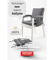 4 Parçalı Sırtlıklı Sandalye Minderi 46 x 46 cm Kol Pedli Su ve Leke İtici Bağcıklı Bahçe Balkon Minderi Seti