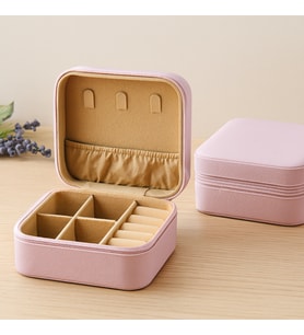 Mini Fermuarlı Takı Kutusu 10x10x5 cm - Suni Deri, 4 Bölmeli