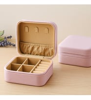 Mini Fermuarlı Takı Kutusu 10x10x5 cm - Suni Deri, 4 Bölmeli