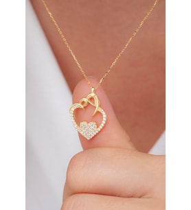 925 Ayar Gümüş Beyaz Taşlı Mini Kalp Kolye (Gold)