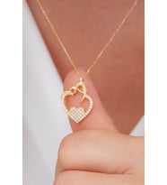 925 Ayar Gümüş Beyaz Taşlı Mini Kalp Kolye (Gold)