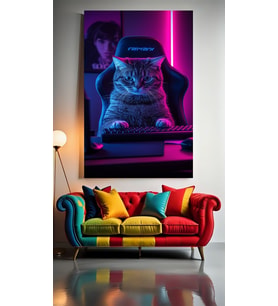 OYUNCU GAMER KEDİ V1 Ev Duvar Salon Güzellik Salonu Ofis Dükkan Dekarasyon Kanvas Tablo (Çok Renkli)
