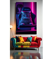 OYUNCU GAMER KEDİ V1 Ev Duvar Salon Güzellik Salonu Ofis Dükkan Dekarasyon Kanvas Tablo (Çok Renkli)