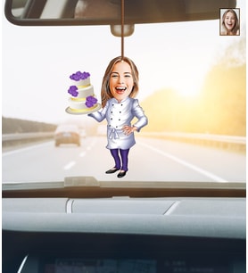 Kişiye Özel Karikatürlü Pastacı Ahşap Araba Dikiz Ayna Süsü