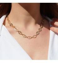 Trend Düğme Modeli Zirkon Taşlı Gold Kaplama Gümüş Kolye