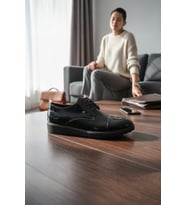 Enoch Erkek Siyah Hakiki Deri Klasik Ayakkabı Rugan Burun Detaylı Ve Mikro Dokulu Panelli Comfort Tabanlı Model