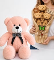 Kişiye Özel Yazılı Kahve Büyük Boy Peluş Ayıcık Buketi ve 50 cm Pembe Peluş Ayıcık Hediye Seti