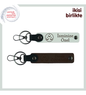 Yeni İşe Başlayanlara Hediye, Üç Ayyıldız Temalı İsim Yazılı 2’li Anahtarlık Takımı, Beyaz-Kahve