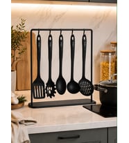 5 Parça Siyah Mutfak Servis Seti - Isıya Dayanıklı Kepçe Spatula Kaşık Hazırlık Seti