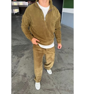 Oversize Fermuarlı Dik Yaka Baggy Pantolonlu Polar Takım