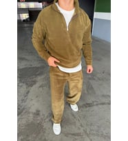 Oversize Fermuarlı Dik Yaka Baggy Pantolonlu Polar Takım