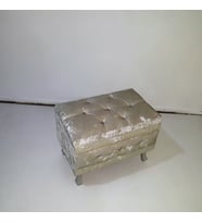 Çeyiz 121349 mini SANDIK Krem Kapitone KÜÇÜK Model KREM Kadife Kumaş İçi Tela  (Pembe)