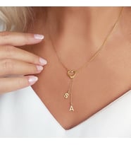 Vaoov 925 Ayar Gümüş Çift Harfli Sallantılı Kalp Kolye (Gold)