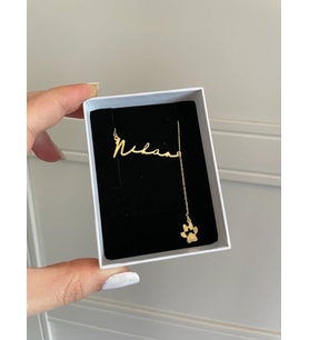 Kişiye Özel 925 Ayar Gümüş İsim Sallanan Pati Figürlü Kolye (Gold)
