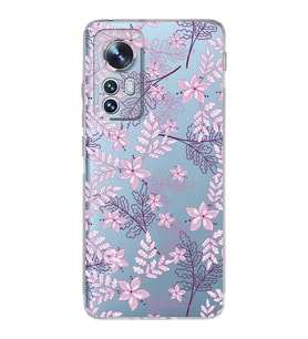 Xiaomi Mi 12 Uyumlu Kamera Korumalı Kapak Floral Pudra Tasarımlı Şeffaf Silikon Kılıf