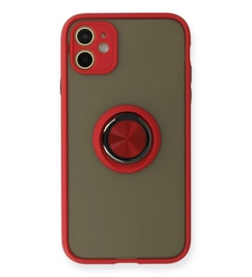 Pilelistore   iPhone 11 Kılıf Montreal Yüzüklü Silikon Kapak - Kırmızı