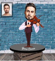 Kişiye Özel Kemancı Karikatürlü Ahşap Biblo  Bay-1-Eco