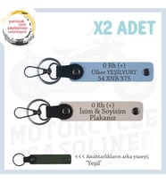 Motorcu Tarzına Özel İsim Plaka ve 0 Rh (+) Kan Grubu Yazılı Hediyelik x2 Anahtarlık, Pudra-Mavi-Ysl (Çok Renkli)