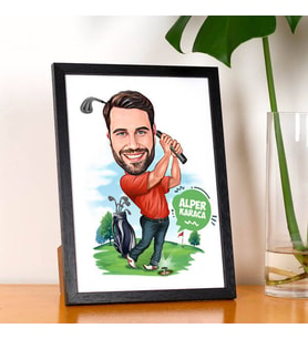 Kişiye Özel Golf Oynayan Erkek Karikatürlü Resim Çerçevesi