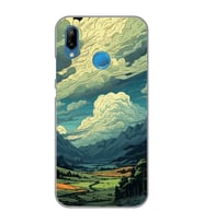 Huawei P20 Lite Uyumlu Doğa ve Bulut Desenli Şeffaf Telefon Kılıfı