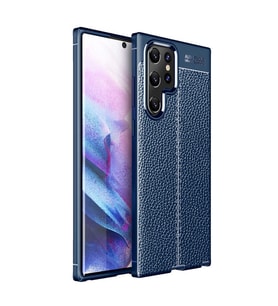 Samsung Galaxy S22 Ultra Kılıf Deri Görünümlü Slim Silikon (Lacivert)