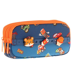 Kaukko Kids Lacivert Turuncu, Arabalar, Erkek Çocuk Üç Bölmeli Okul Kalem Çantası - L8259 (Çok Renkli)