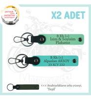 Motor Severlere Özel, İsim Plaka ve B Rh (+) Kan Grubu Yazılı 2'li Anahtarlık Set, Yeşil-Turkuaz-Ysl