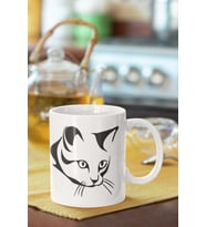 Kedi Kafa Silüet Baskılı Porselen Kupa Bardak