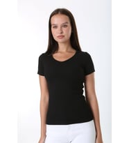 Rooted-Kadın Basic V Yaka T-shirt ,Fitilli Kaşkorse Kumaş bluz