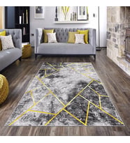 Gri Zemin Gold Çizgili Geometrik Yıkanabilir Kaymaz Taban Leke Tutmaz Modern Salon Halısı ve Yolluk