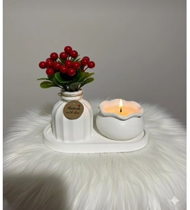 BY Fİİ HOME KOKULU DEKORATİF MUM SET VAZO VERNİKLİ BEYAZ BOYANABİLİR (Parlak Beyaz)