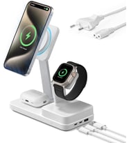 100 W 6'sı 1 arada GaN şarj istasyonu, CryoBoost, MagSafe şarj standı ile uyumlu, manyetik kablosuz şarj cihazı, iPhone 17e/17/16/15/14/13, Apple Watch, AirPods 4/3/2/Pro, USB-C/A cihazları için