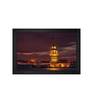 Kız Kulesi ve Gece Motifli Kanvas Tablo 50 x 70 cm Siyah Çerçeve