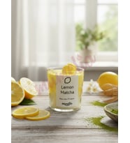 Mumelia Matcha Temalı - Doğal Soya Cam Bardak Limon Tasarım Mum -
