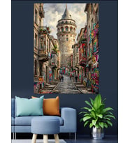 Galata Kulesi Ve Nostaljik Sokak Dekoratif Kanvas - Mdf Ahşap Tablo