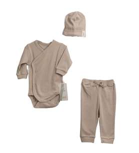 Unisex Bej Zıbınlı Bereli 3'lü Takım