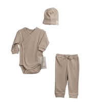 Unisex Bej Zıbınlı Bereli 3'lü Takım