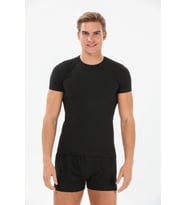 Yıldız 91 Erkek 0 Yaka Pamuklu Terletmez Siyah Likralı Kısa Kollu T-shirt