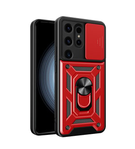 Samsung Galaxy S24 Ultra Kılıf Pars Lens Yüzüklü Silikon - Kırmızı