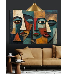 Soyut Yüzlerden Modern Tablo Dekoratif Kanvas - Mdf Ahşap Tablo