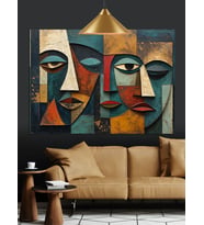 Soyut Yüzlerden Modern Tablo Dekoratif Kanvas - Mdf Ahşap Tablo