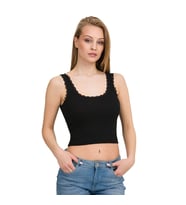 Kadın Elastan Kaşkorse Dantelli Crop
