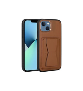Apple iPhone 13 Uyumlu Kılıf Kartlıklı Standlı Pu Deri Zore Memo Kapak (Kahverengi)