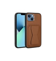 Apple iPhone 13 Uyumlu Kılıf Kartlıklı Standlı Pu Deri Zore Memo Kapak (Kahverengi)