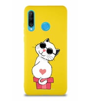Huawei P30 Lite Soft Premier Kapak Coolcat Tasarımlı Silikon Kılıf - Sarı (Şeffaf)