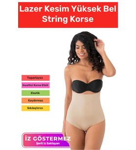 Özel Üretim İz Göstermeyen Kaymaz Toparlayıcı Sıkılaştırıcı Lazer Kesim Yüksek Bel String Korse (Ten)